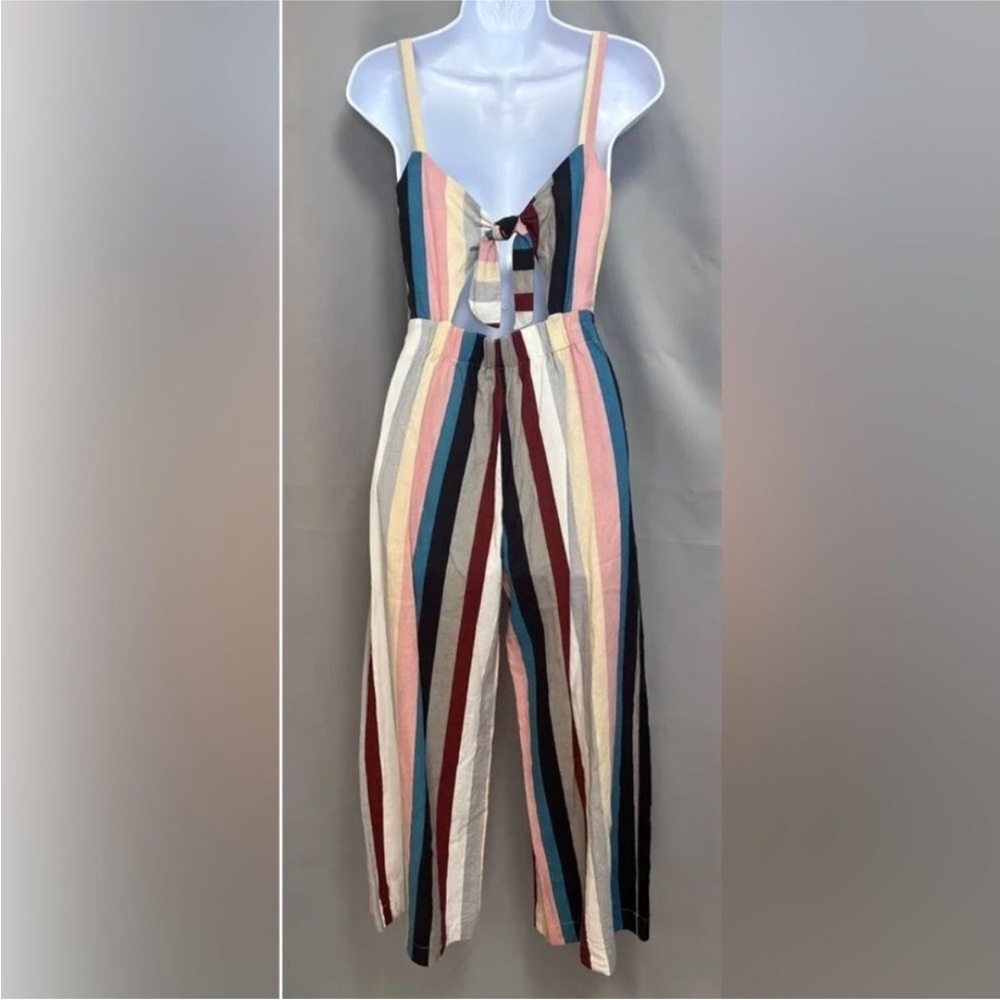 Lush Striped Linen Jumpsuit Pantsuit Size Medium